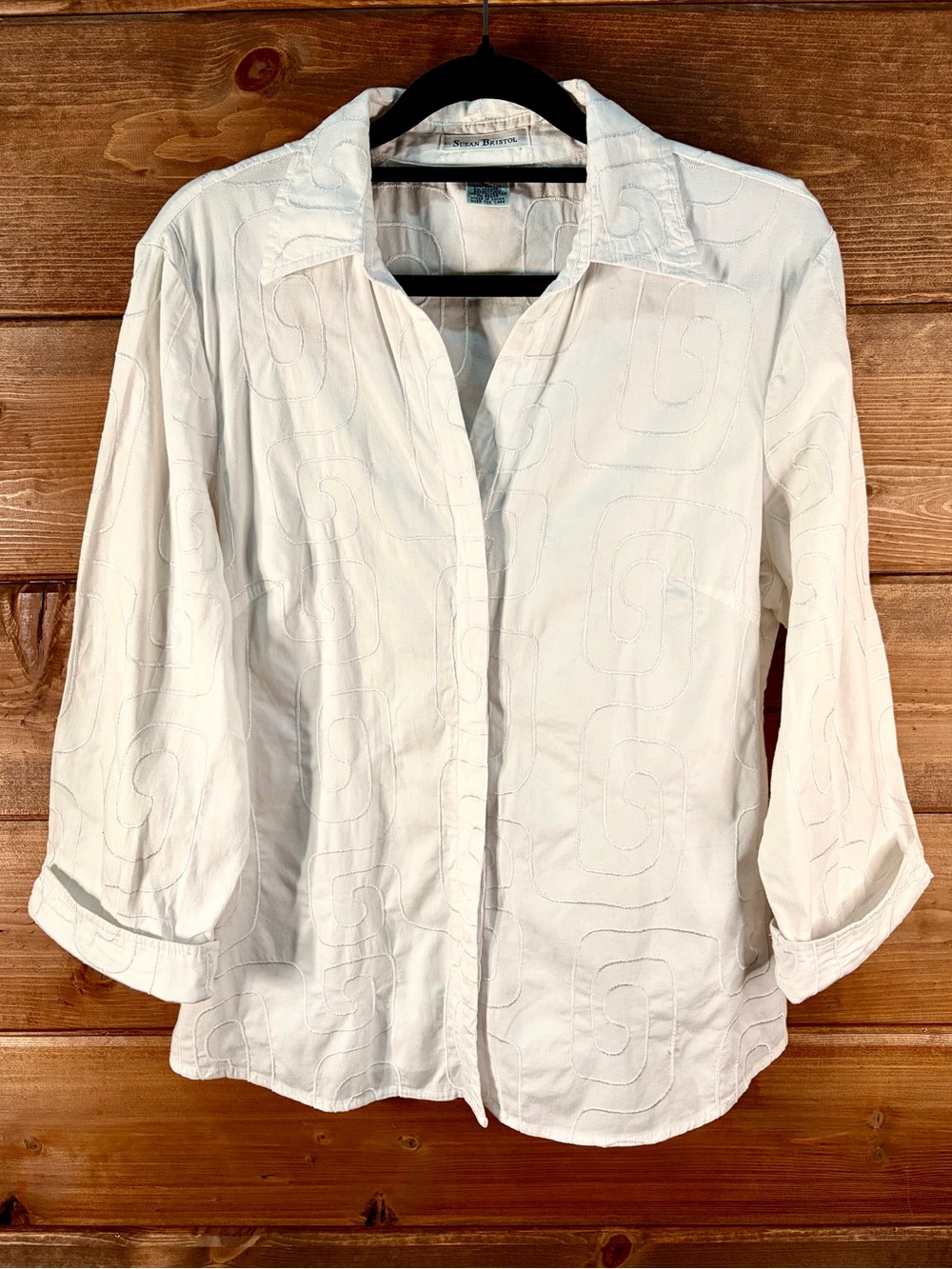 Susan Bristol White Embroidered Button-Down Shirt Size Medium
